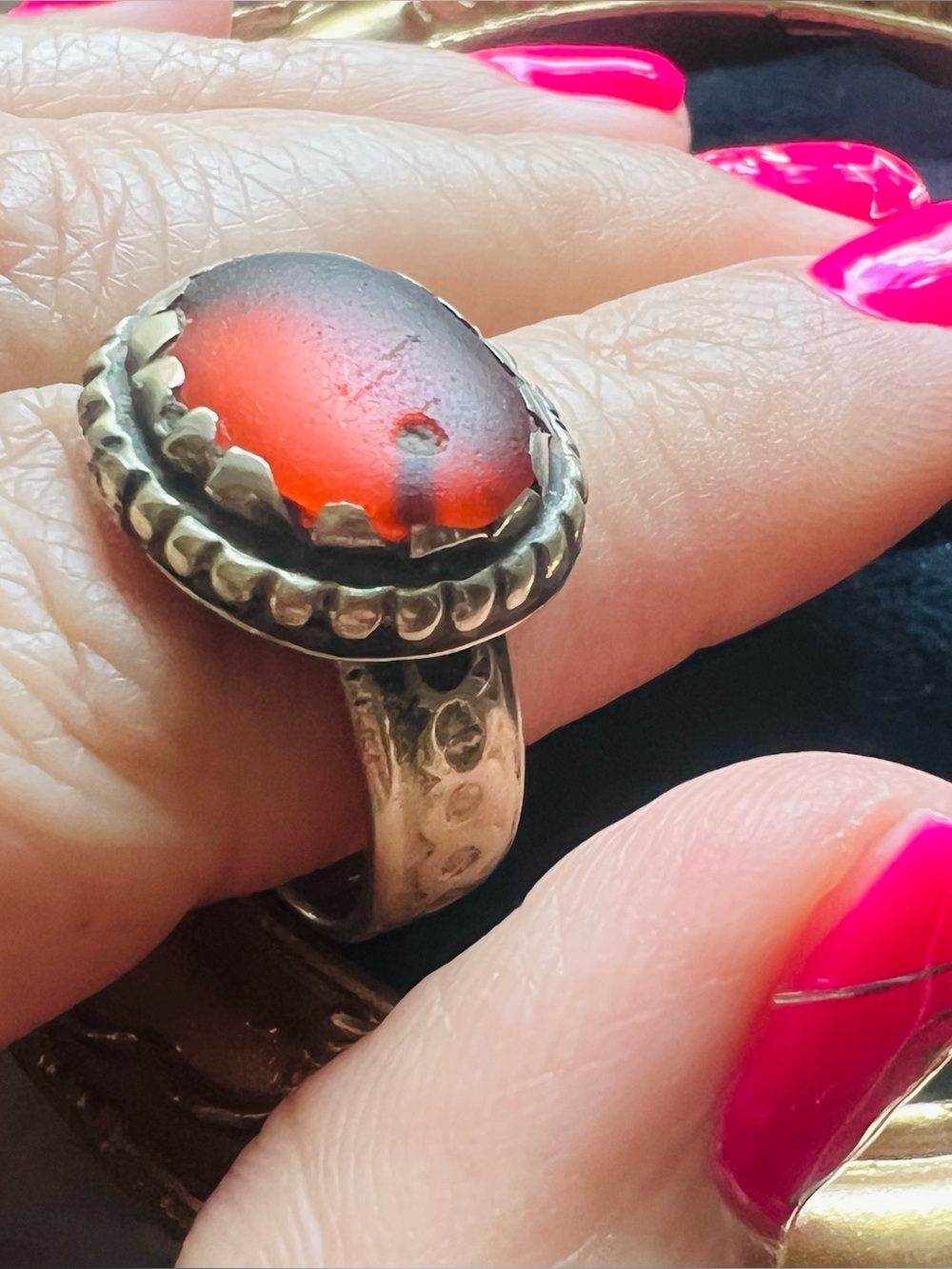 1700s vintage antique nomads tribal stone wedding ring.  Size 8.5
